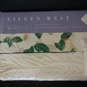 New! Eileen West Twin Flat Sheet With Eyelet Lace Trim - by Martex